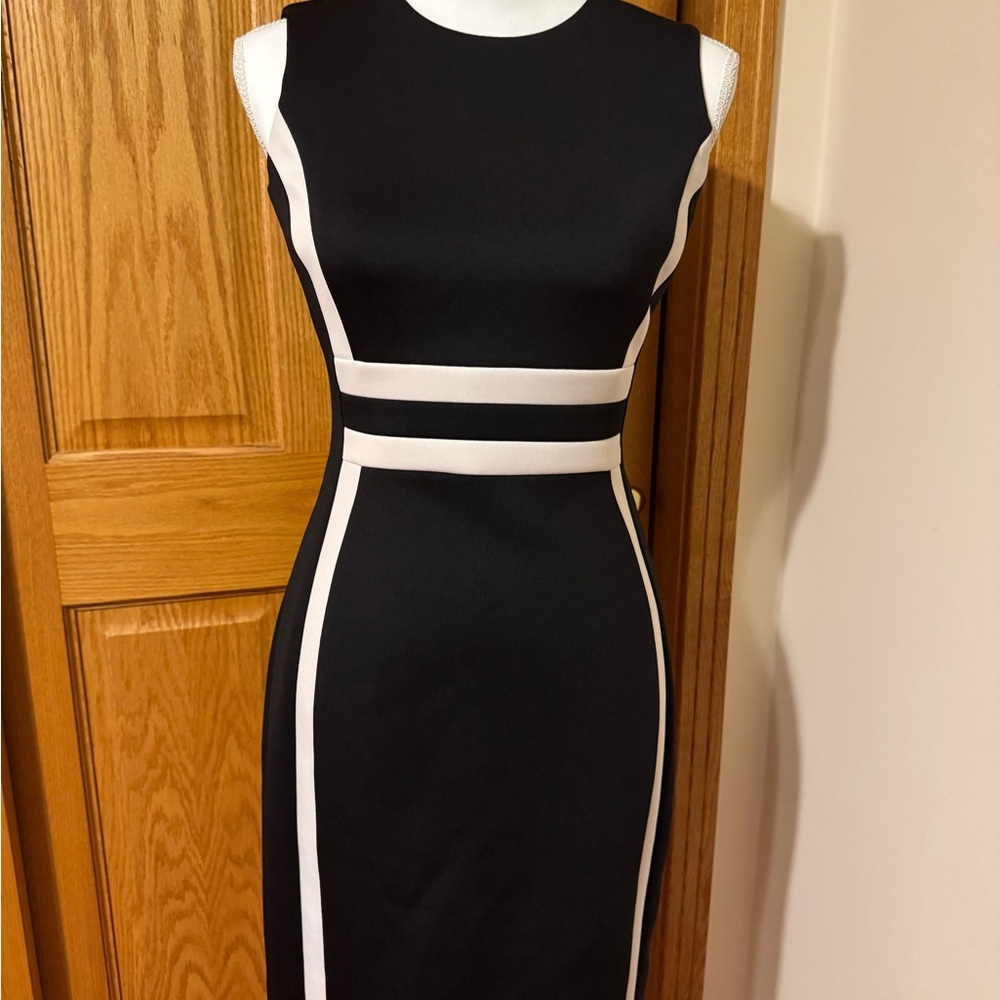 Calvin Klein Black and Cream Midi Dress
